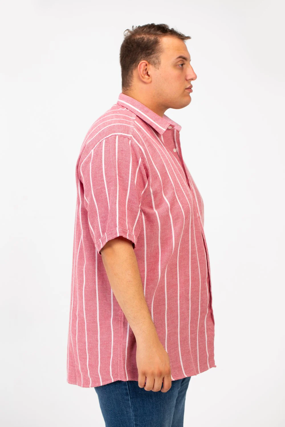Men's Tomato Big Size Half Sleeve Striped Button Front Shirt - Image 7