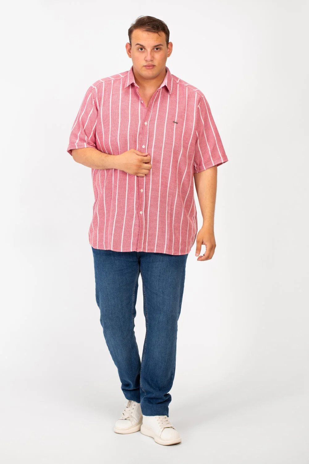 Men's Tomato Big Size Half Sleeve Striped Button Front Shirt - Image 8