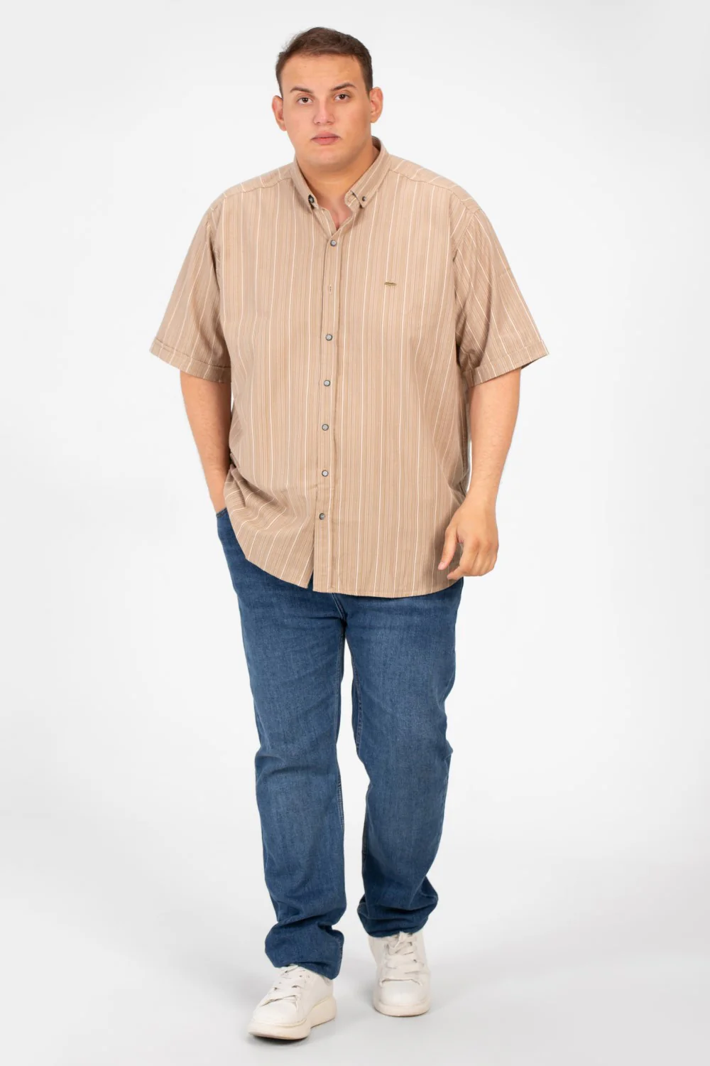 Men's Tomato Big Size Half Sleeve Striped Shirt In Basic Details - Image 4