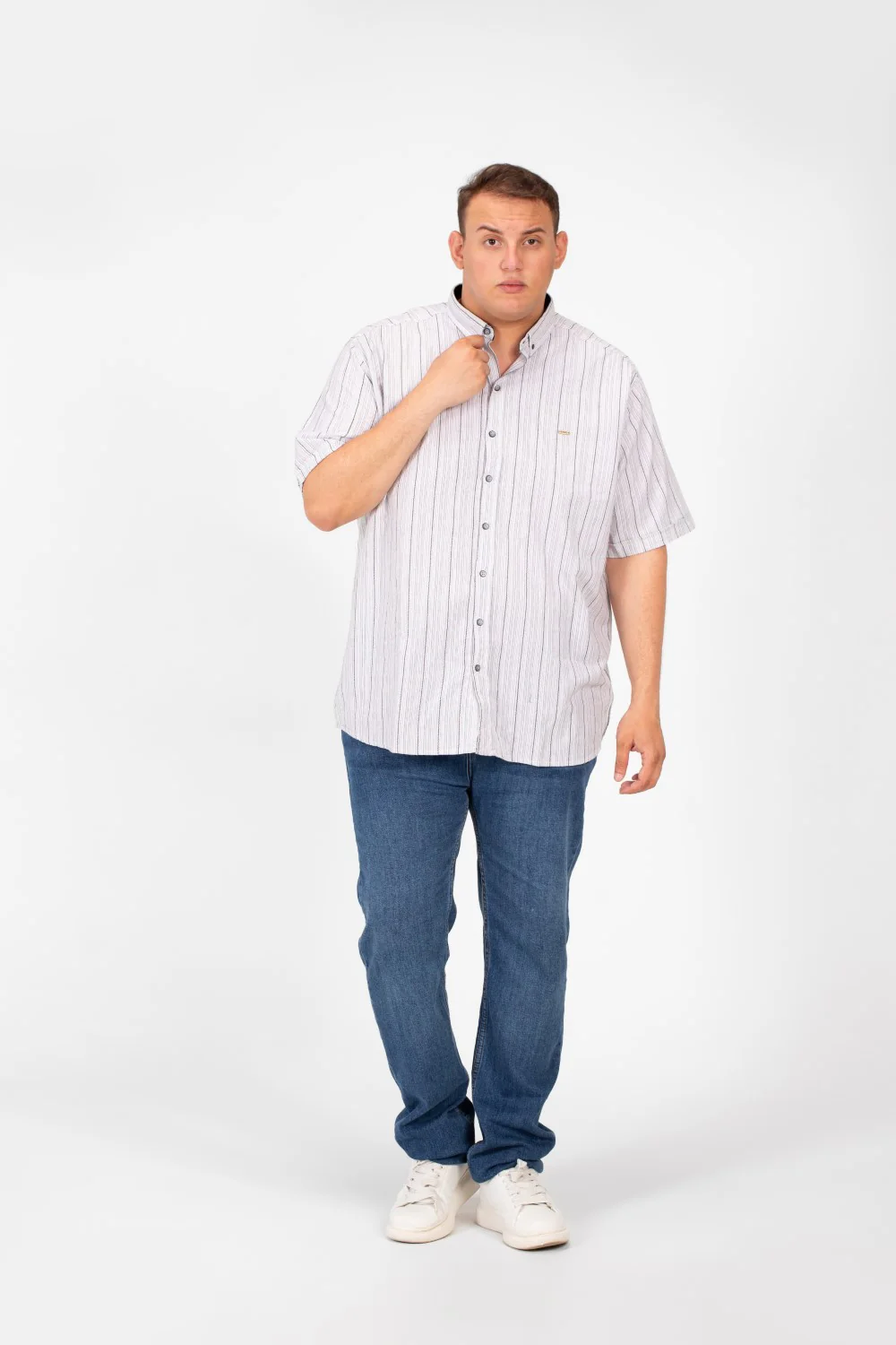 Men's Tomato Big Size Half Sleeve Striped Shirt In Basic Details - Image 12