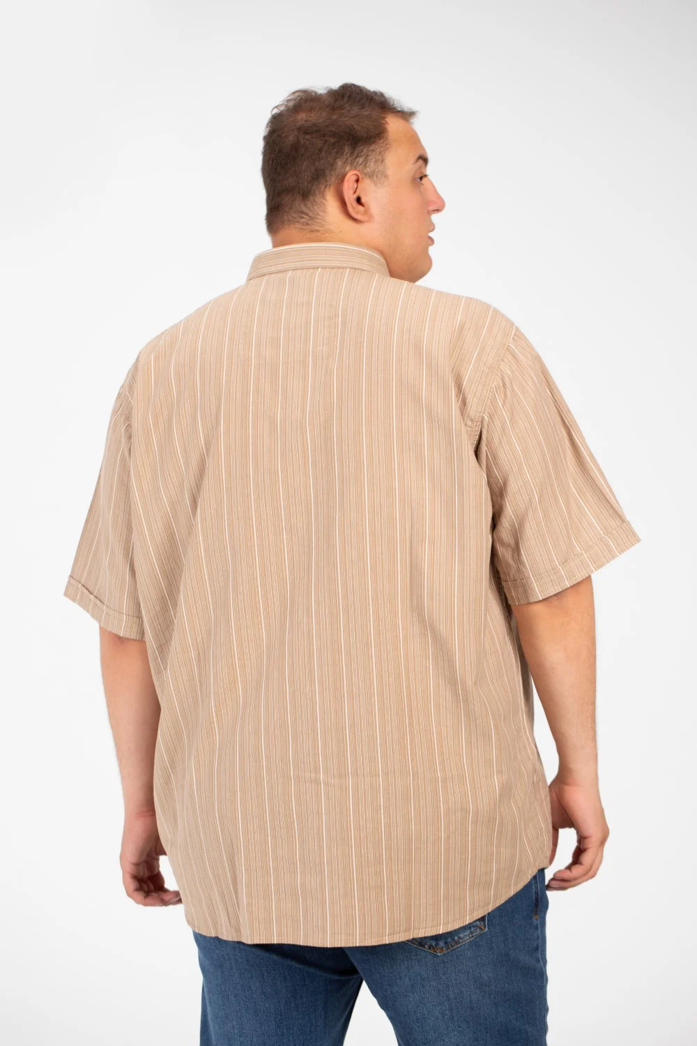 Men's Tomato Big Size Half Sleeve Striped Shirt In Basic Details - Image 2