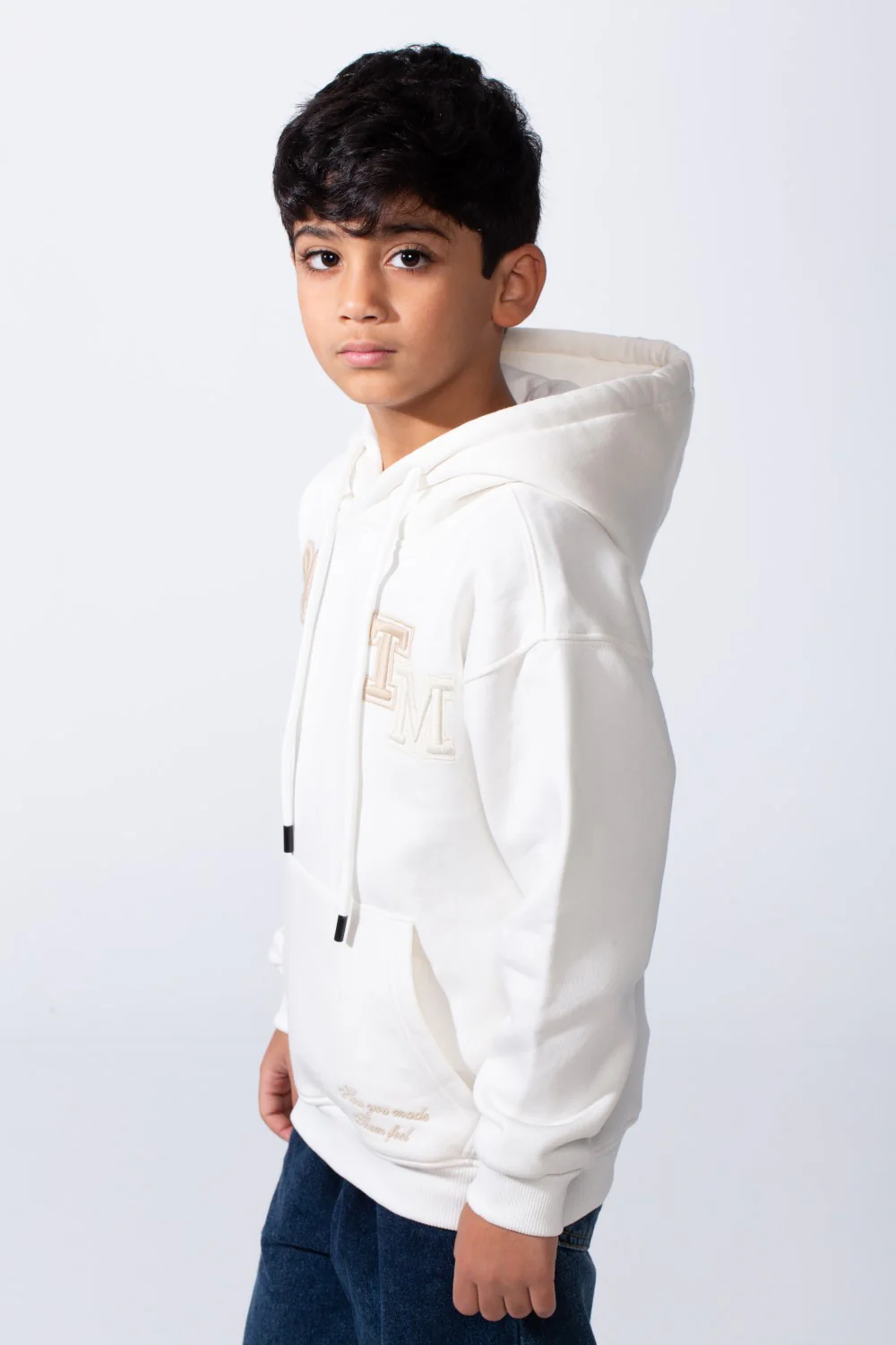 Boy's Tomato Store Bold Raised Script Embroidery Double-Layer Hood Melton Oversize Sweatshirt - Image 12