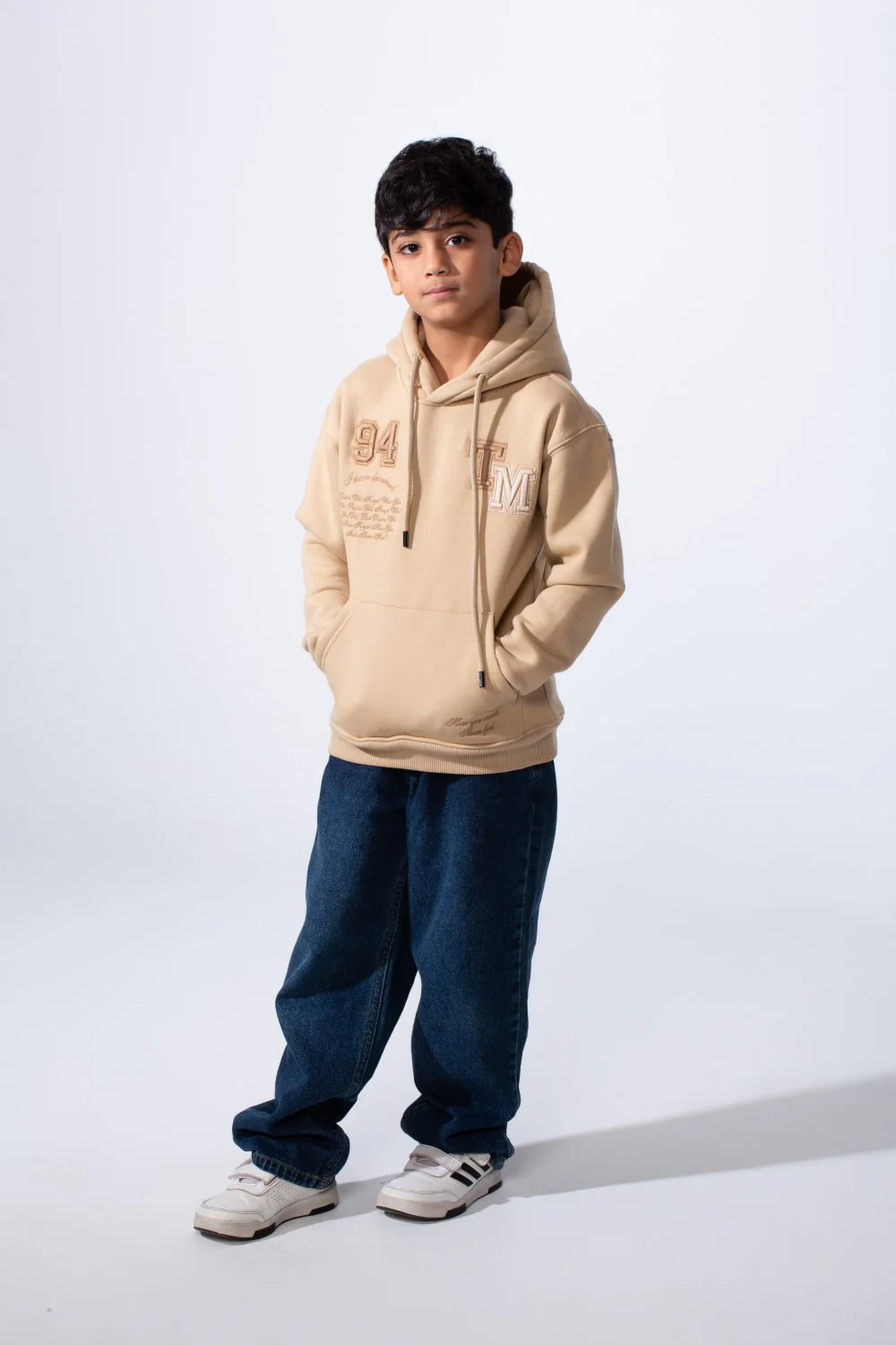 Boy's Tomato Store Bold Raised Script Embroidery Double-Layer Hood Melton Oversize Sweatshirt - Image 3