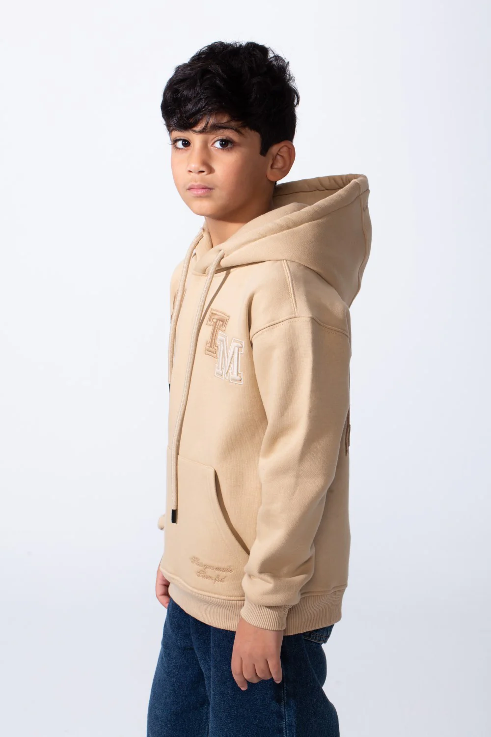 Boy's Tomato Store Bold Raised Script Embroidery Double-Layer Hood Melton Oversize Sweatshirt - Image 4