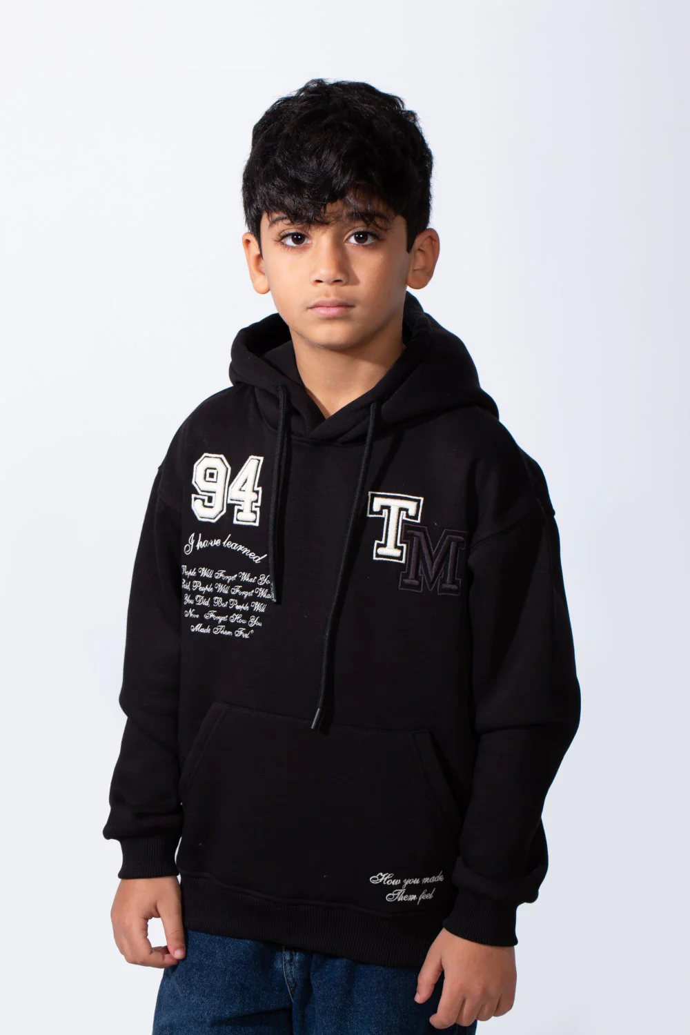 Boy's Tomato Store Bold Raised Script Embroidery Double-Layer Hood Melton Oversize Sweatshirt - Image 5