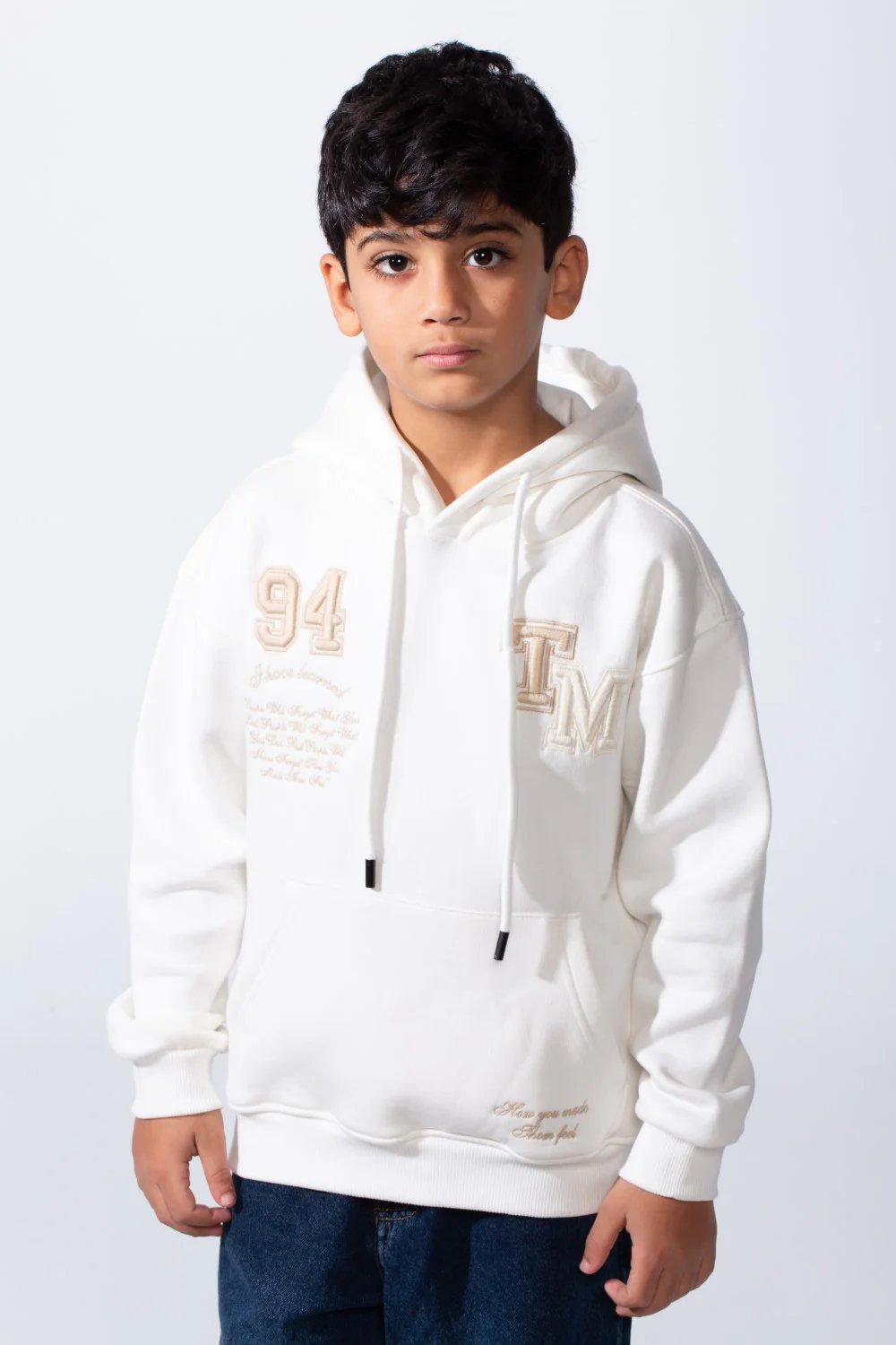 Boy's Tomato Store Bold Raised Script Embroidery Double-Layer Hood Melton Oversize Sweatshirt - Image 9