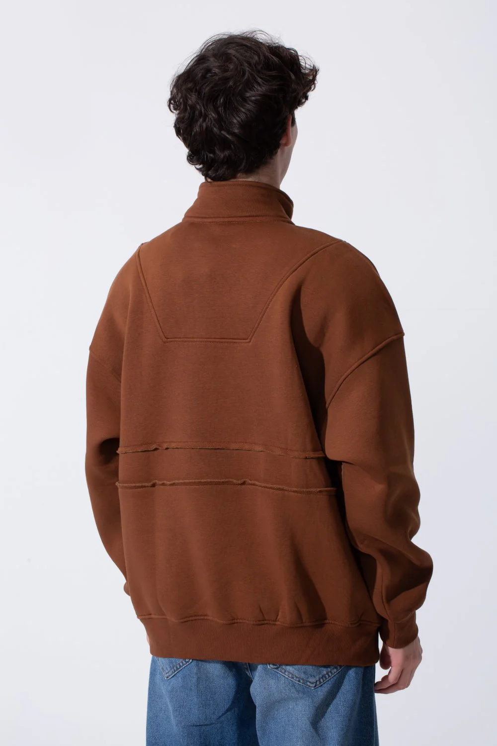 Men's Tomato Store Quarter-Zip Distressed Sweatshirt Panel Details Melton Oversized - Image 10