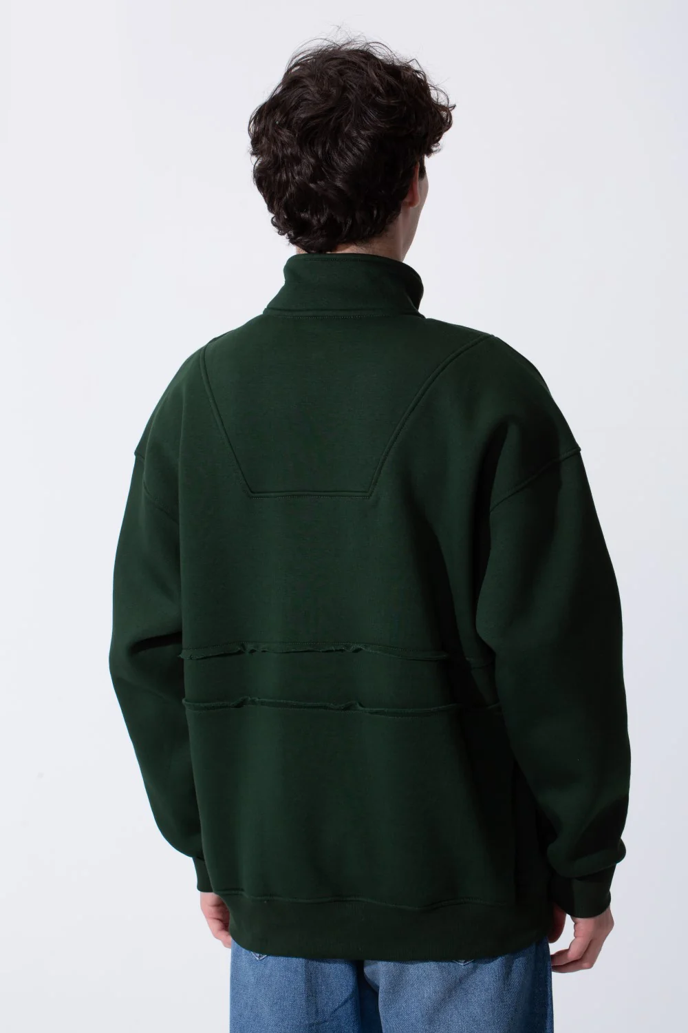 Men's Tomato Store Quarter-Zip Distressed Sweatshirt Panel Details Melton Oversized - Image 7