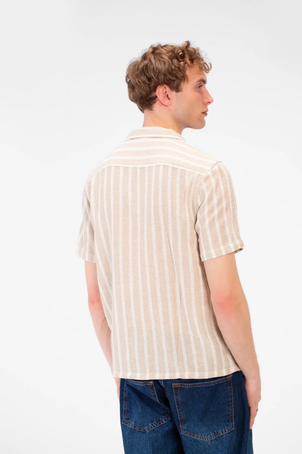 Men's Tomato Store Short-Sleeve Button Down Front Closure Textured Knit Striped Fabric Shirt - Image 2
