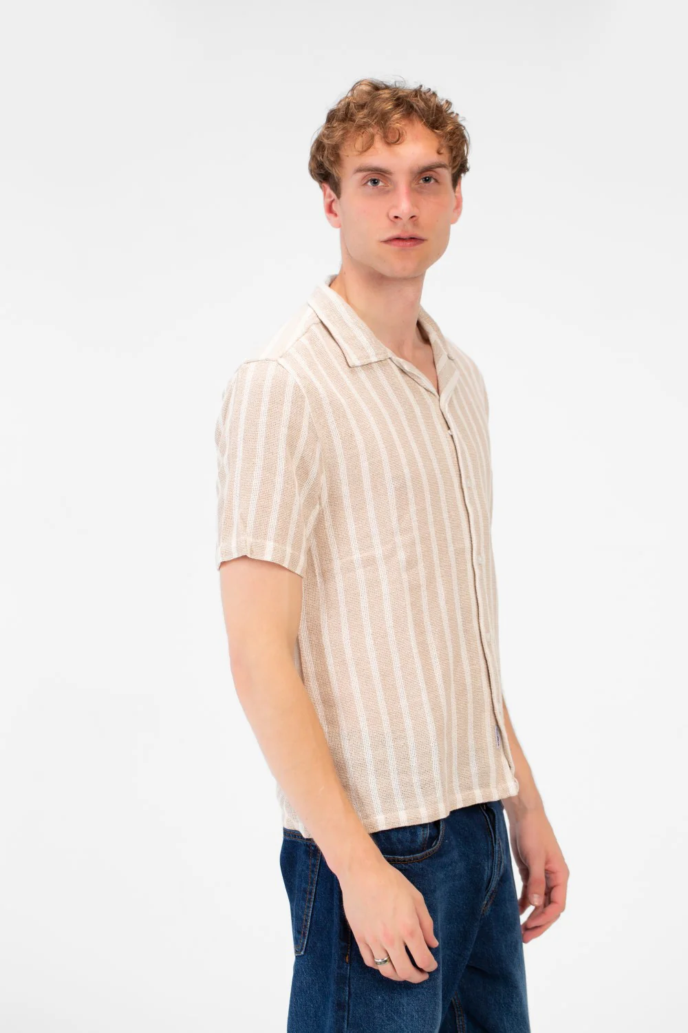 Men's Tomato Store Short-Sleeve Button Down Front Closure Textured Knit Striped Fabric Shirt - Image 4