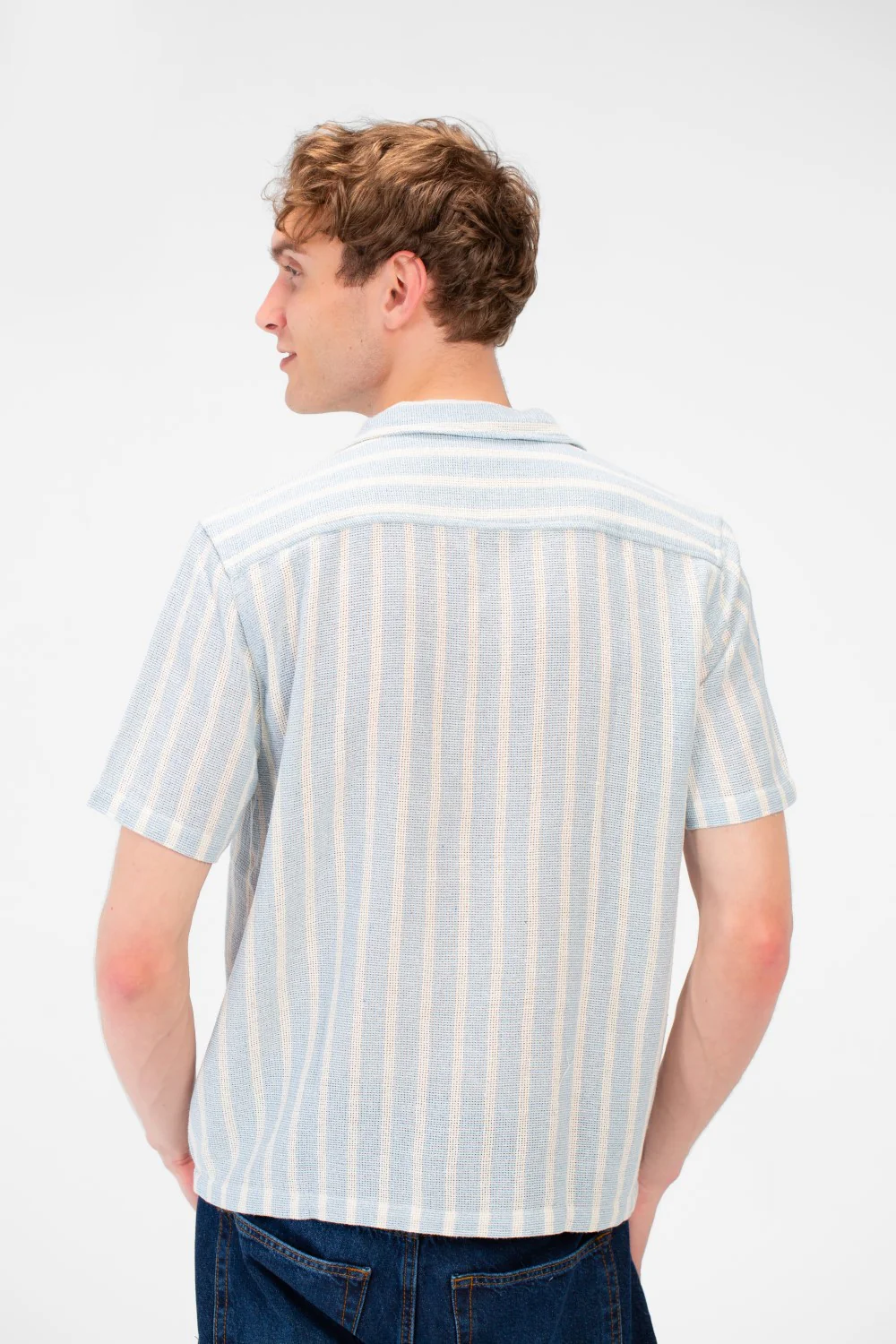 Men's Tomato Store Short-Sleeve Button Down Front Closure Textured Knit Striped Fabric Shirt - Image 6