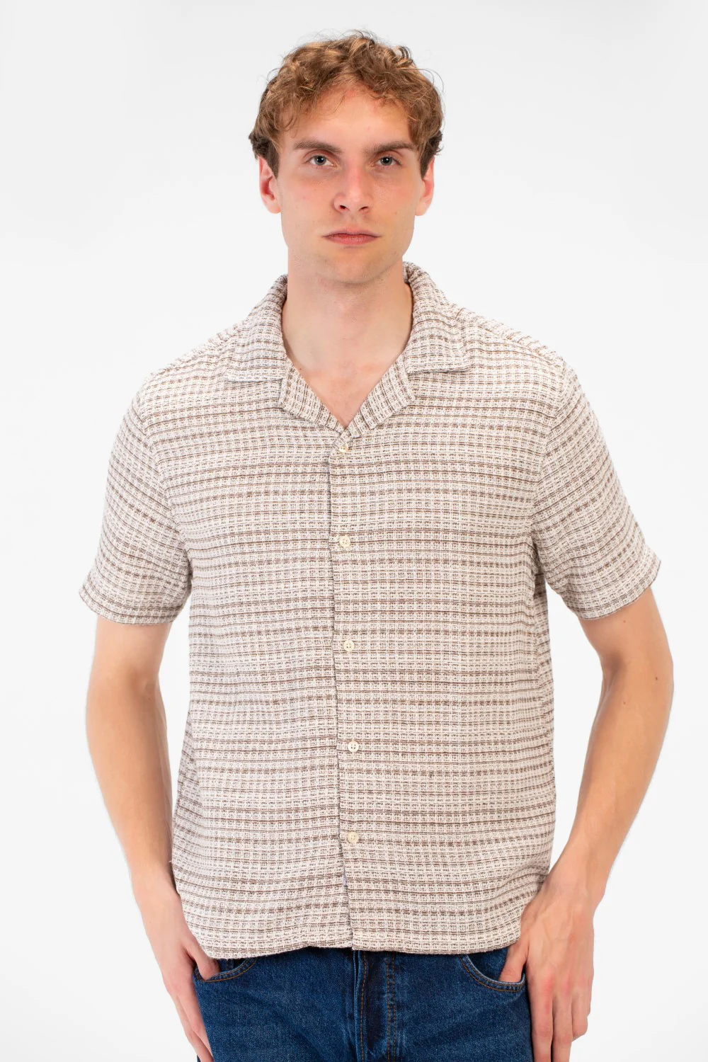 Men's Tomato Store Short Sleeve Shirt Textured Knit Fabric Classic Collar Button-Down Front Closure - Image 13