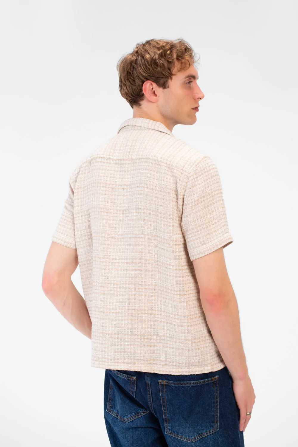 Men's Tomato Store Short Sleeve Shirt Textured Knit Fabric Classic Collar Button-Down Front Closure - Image 2