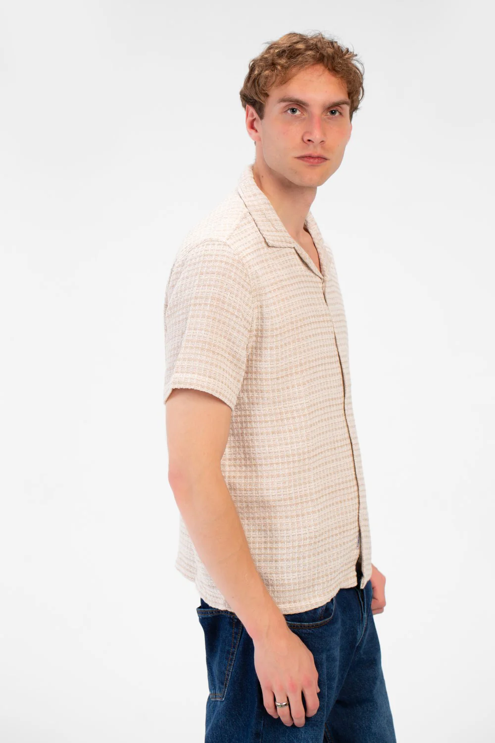 Men's Tomato Store Short Sleeve Shirt Textured Knit Fabric Classic Collar Button-Down Front Closure - Image 4