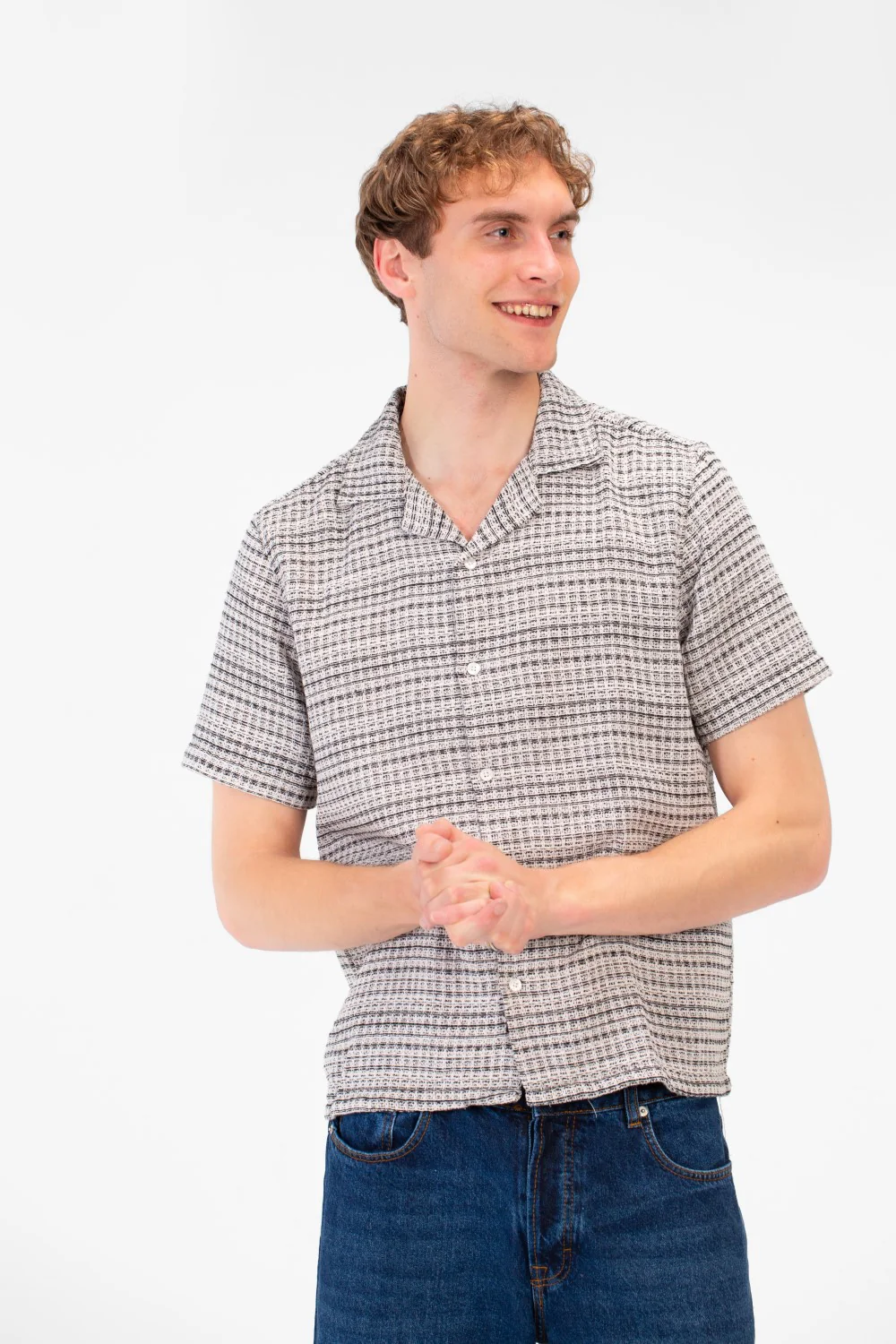 Men's Tomato Store Short Sleeve Shirt Textured Knit Fabric Classic Collar Button-Down Front Closure - Image 5