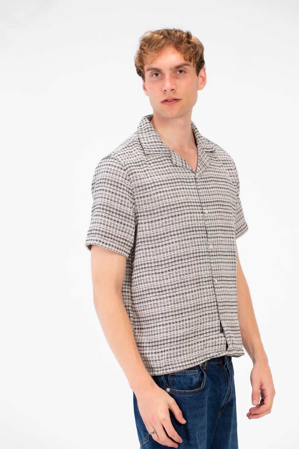 Men's Tomato Store Short Sleeve Shirt Textured Knit Fabric Classic Collar Button-Down Front Closure - Image 8