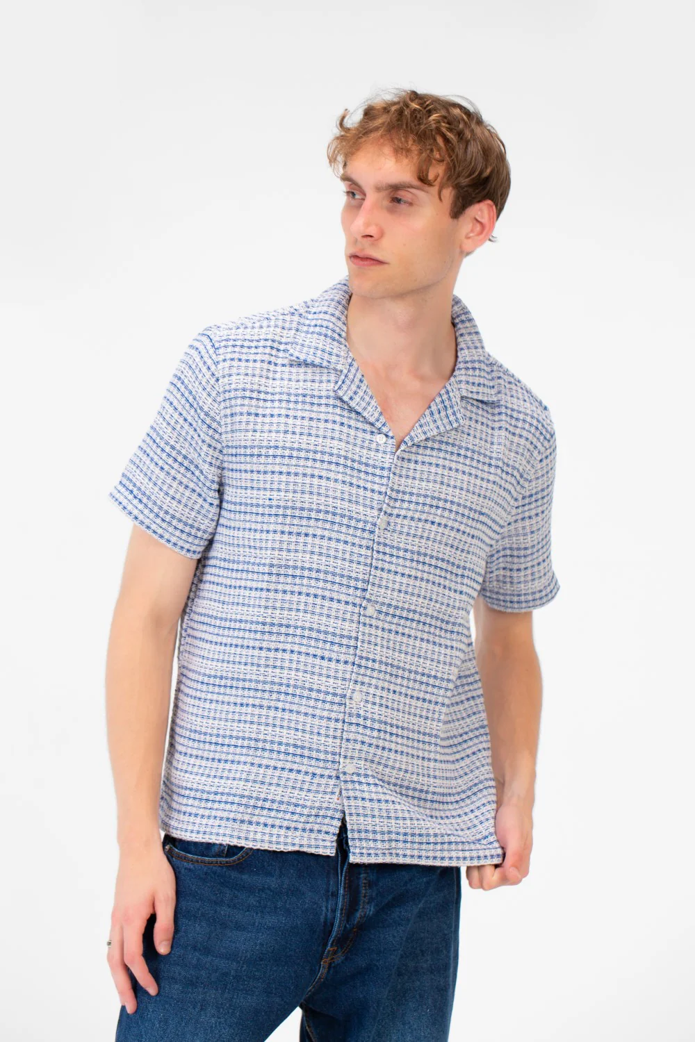 Men's Tomato Store Short Sleeve Shirt Textured Knit Fabric Classic Collar Button-Down Front Closure - Image 9