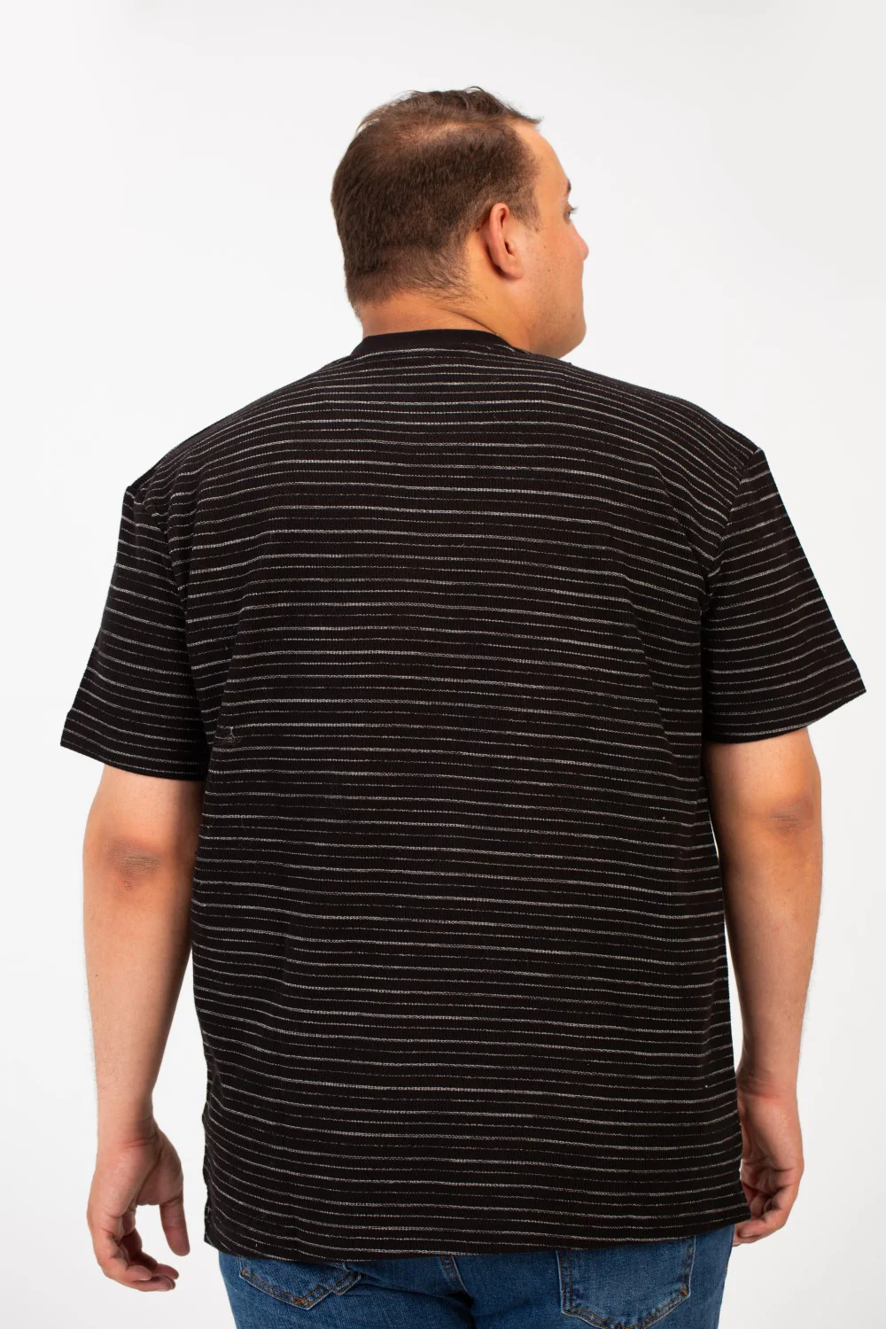 Men's Tomato Striped Big Size T-Shirt With Short Sleeves And Round Neck - Image 2