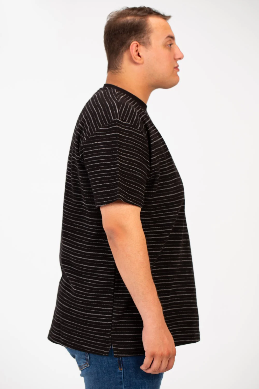 Men's Tomato Striped Big Size T-Shirt With Short Sleeves And Round Neck - Image 3