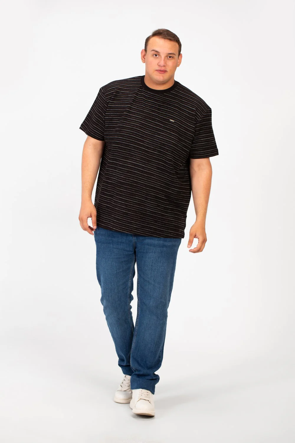 Men's Tomato Striped Big Size T-Shirt With Short Sleeves And Round Neck - Image 4