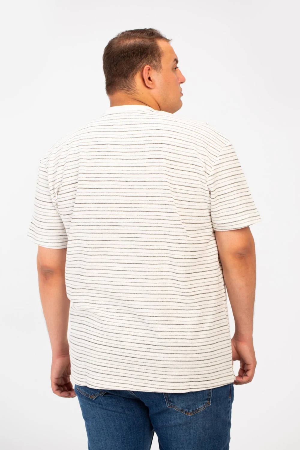 Men's Tomato Striped Big Size T-Shirt With Short Sleeves And Round Neck - Image 6