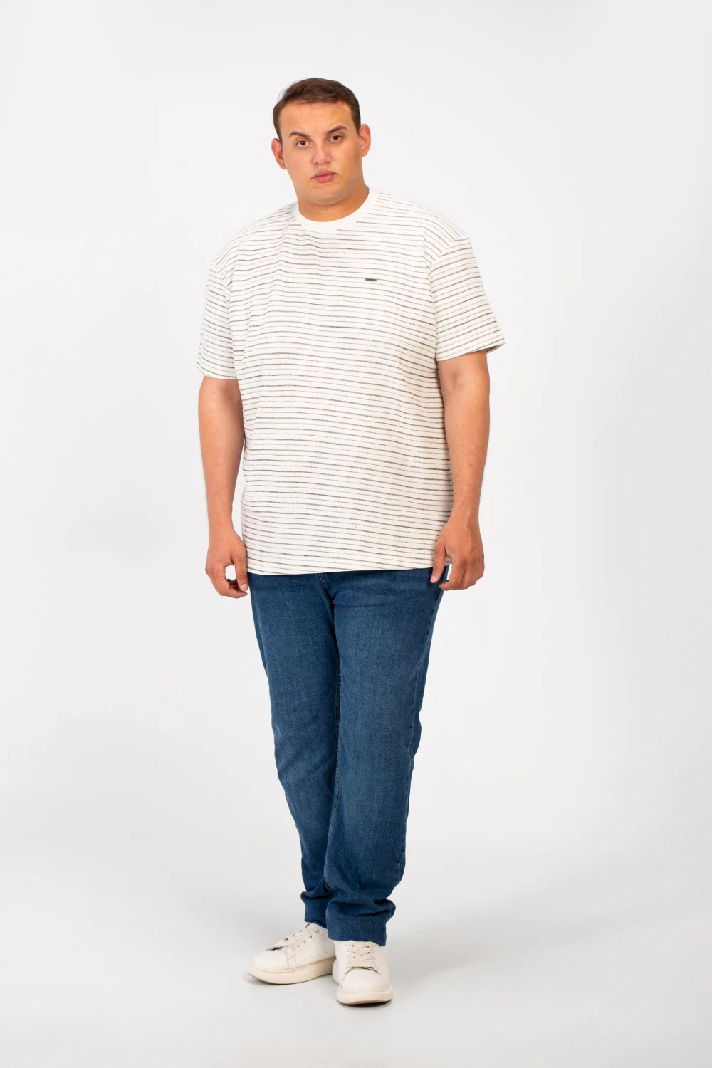 Men's Tomato Striped Big Size T-Shirt With Short Sleeves And Round Neck - Image 8