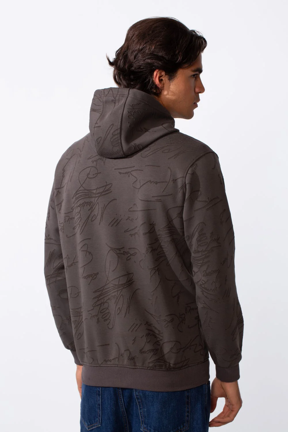Men's Tonal Abstract Line Print Slim Fit Hood Sweatshirt - Image 2