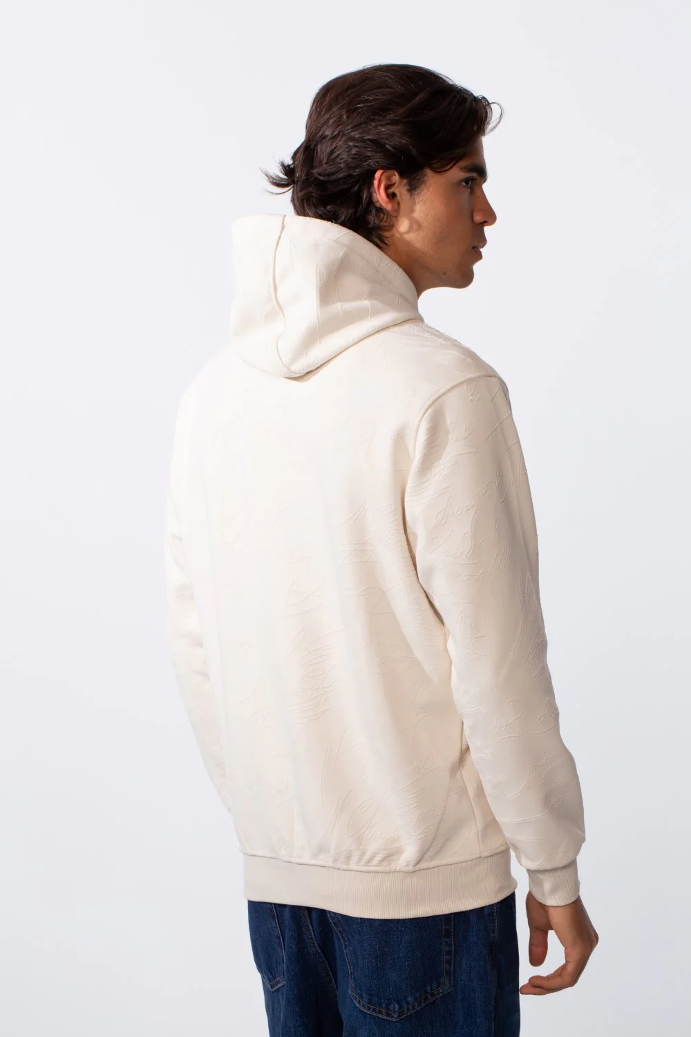 Men's Tonal Abstract Line Print Slim Fit Hood Sweatshirt - Image 6