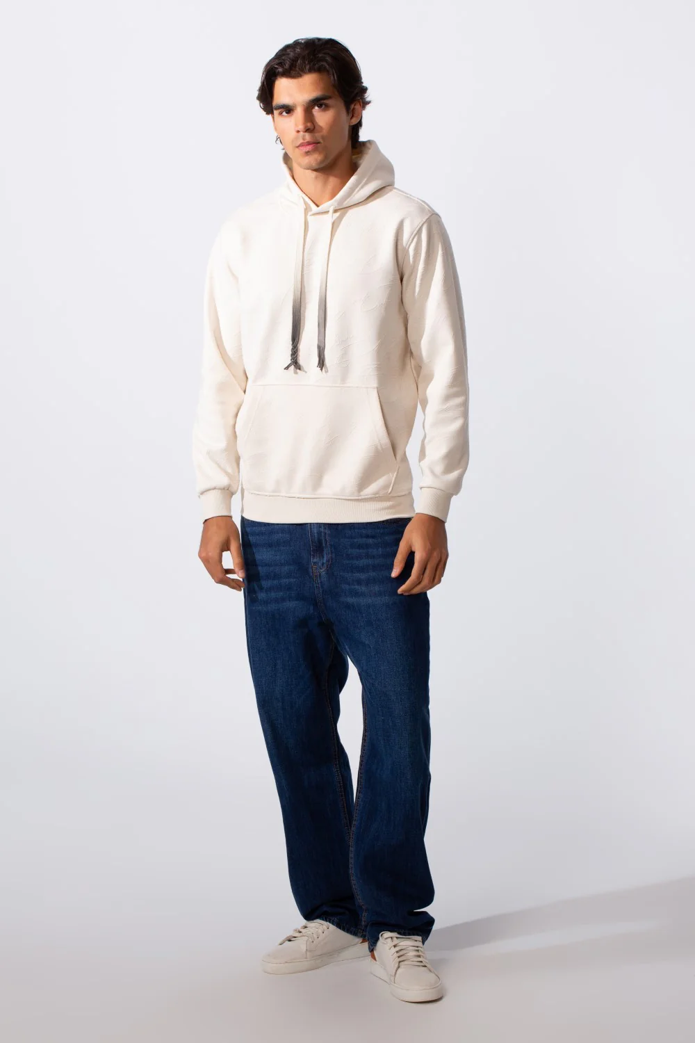 Men's Tonal Abstract Line Print Slim Fit Hood Sweatshirt - Image 7