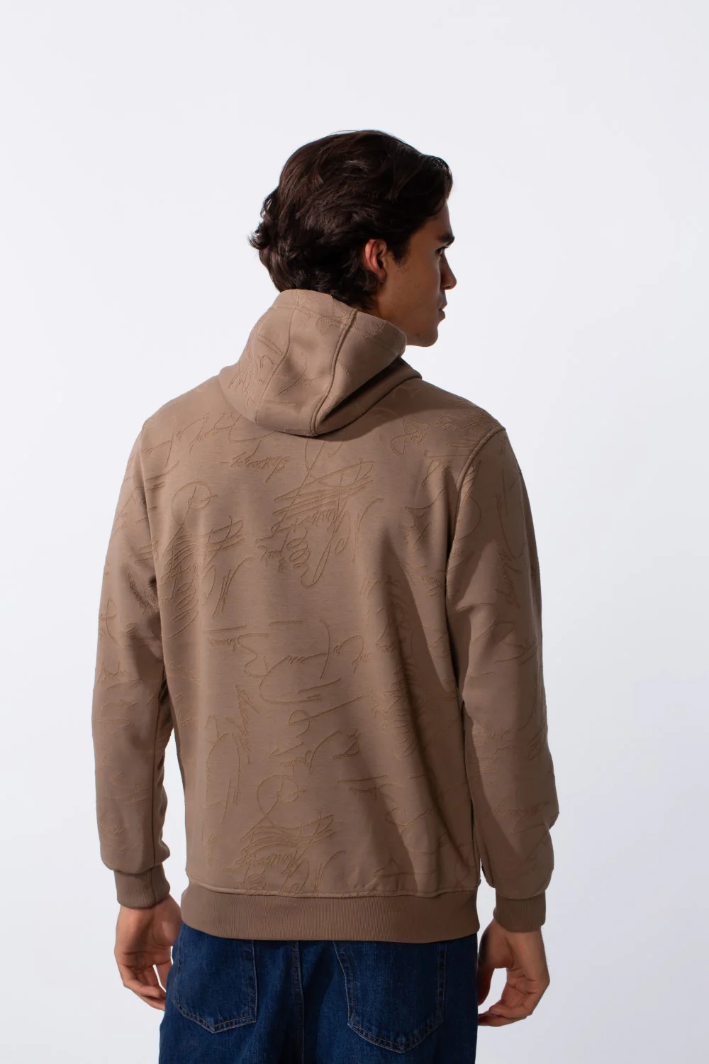 Men's Tonal Abstract Line Print Slim Fit Hood Sweatshirt - Image 9