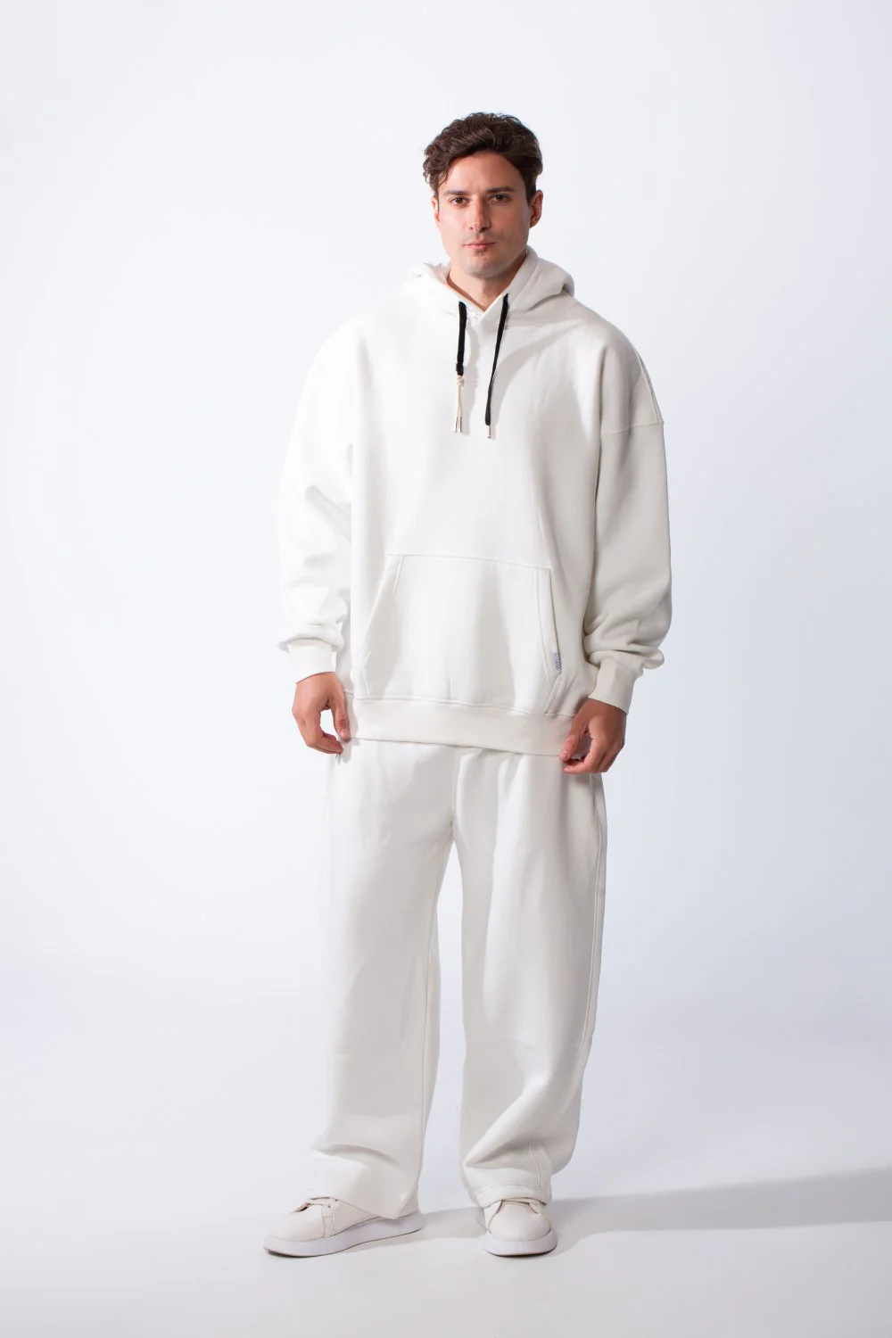 Men's Two Piece Long Sleeves Front Kangaroo Pocket Basic Oversize Melton Set Outfit - Image 5