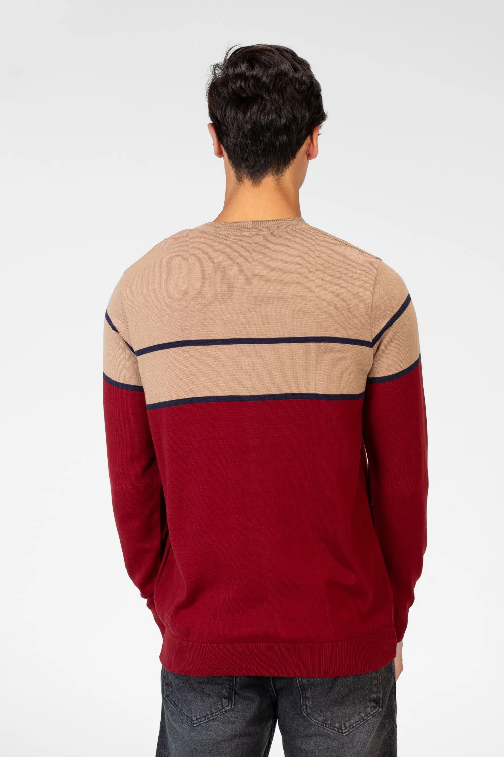 Men's Two Tone Crew Neck Sweater Pullover - Image 10