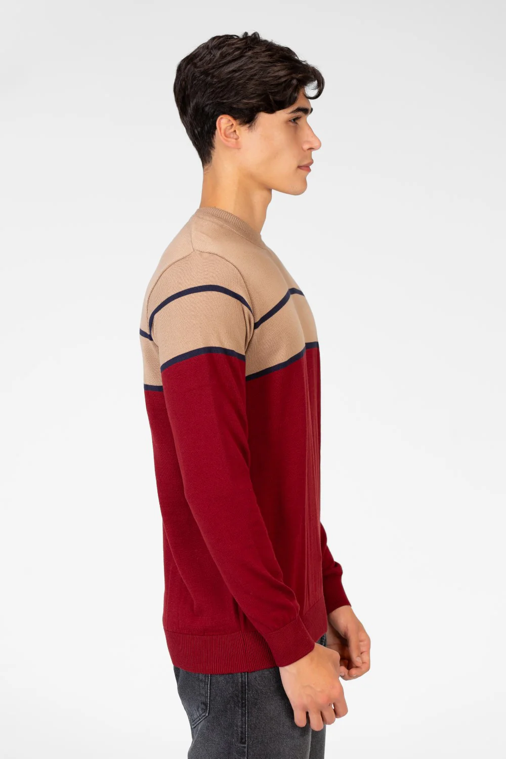 Men's Two Tone Crew Neck Sweater Pullover - Image 11