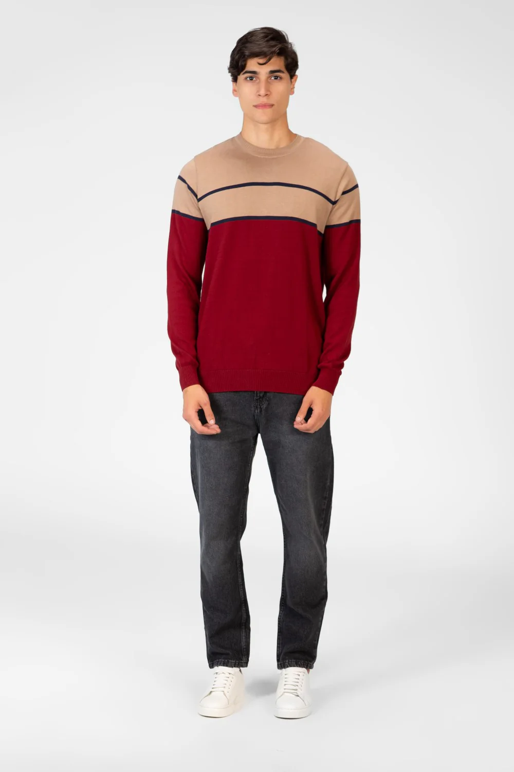 Men's Two Tone Crew Neck Sweater Pullover - Image 12