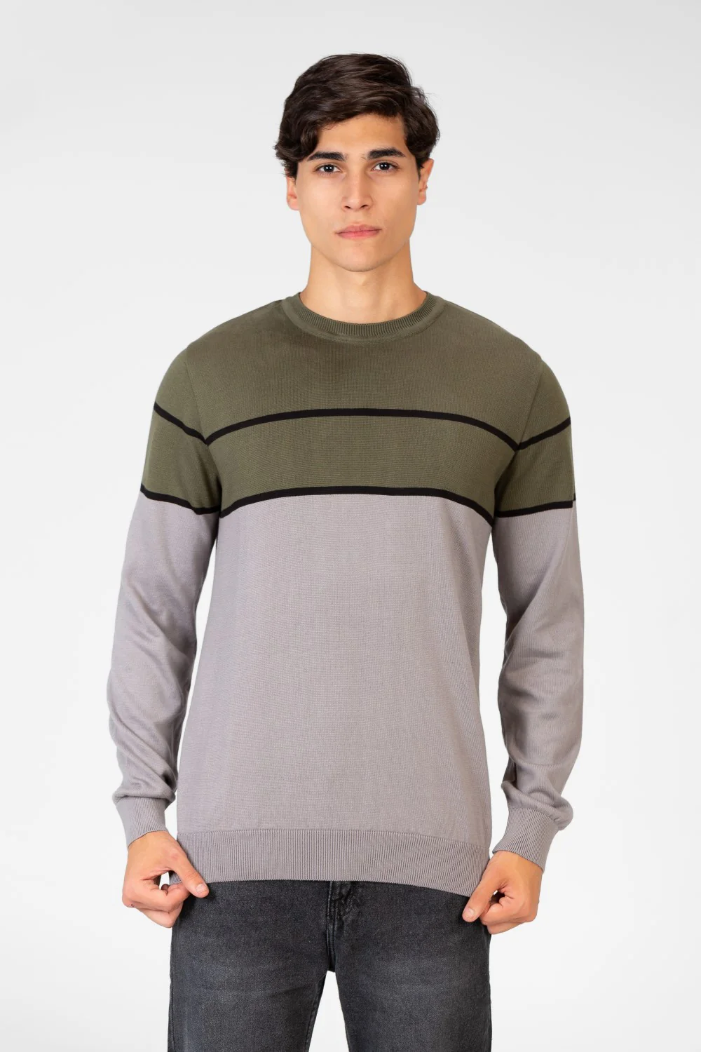 Men's Two Tone Crew Neck Sweater Pullover - Image 5