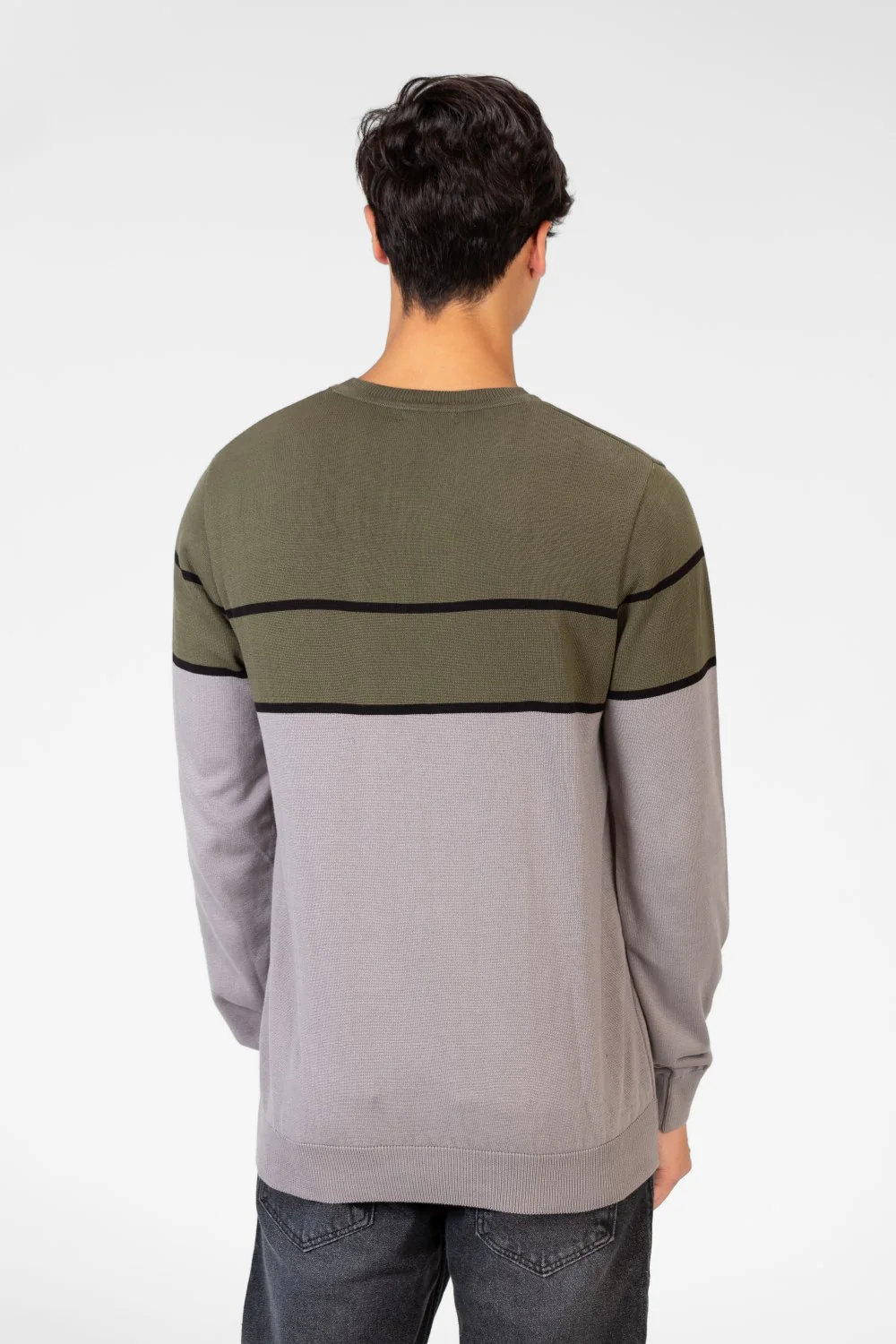 Men's Two Tone Crew Neck Sweater Pullover - Image 6