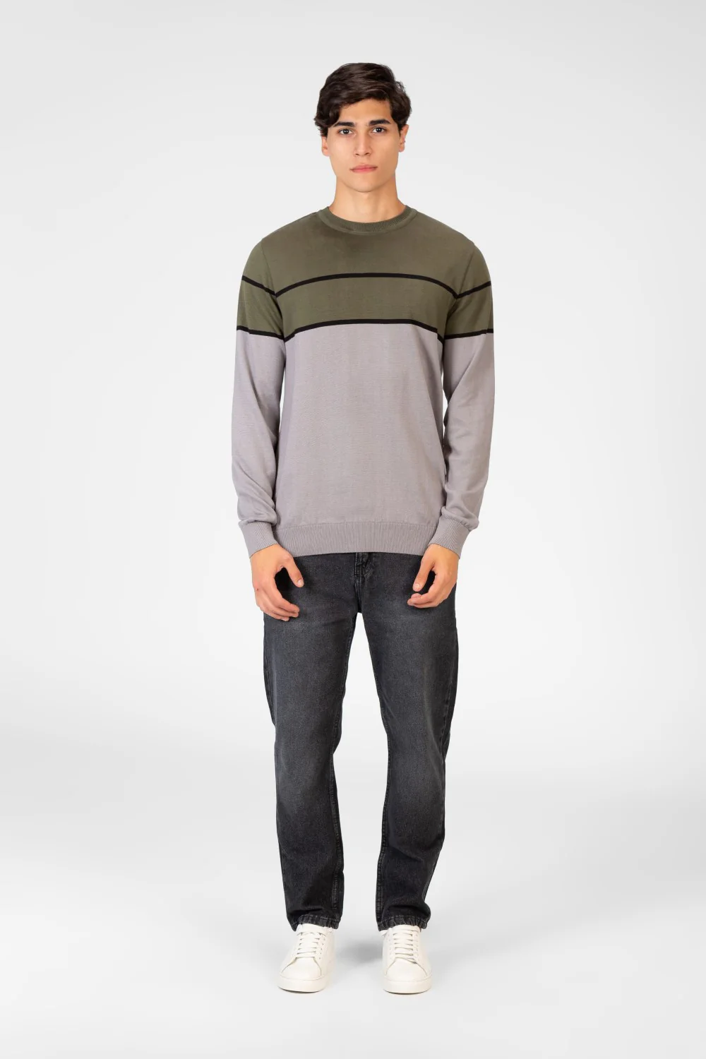 Men's Two Tone Crew Neck Sweater Pullover - Image 8