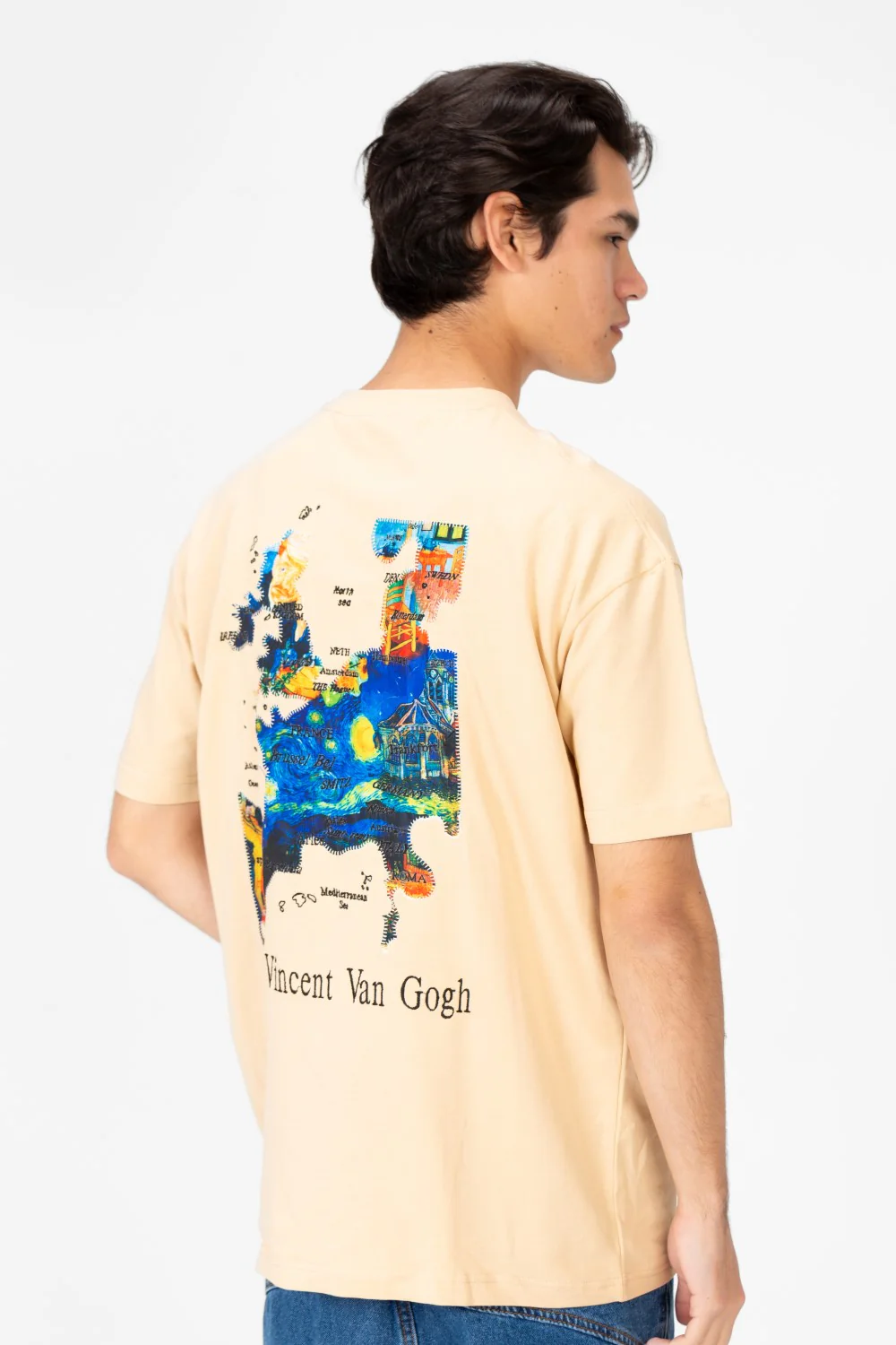 Men's Van Gogh Print Oversized Half Sleeve T-Shirt - Image 2