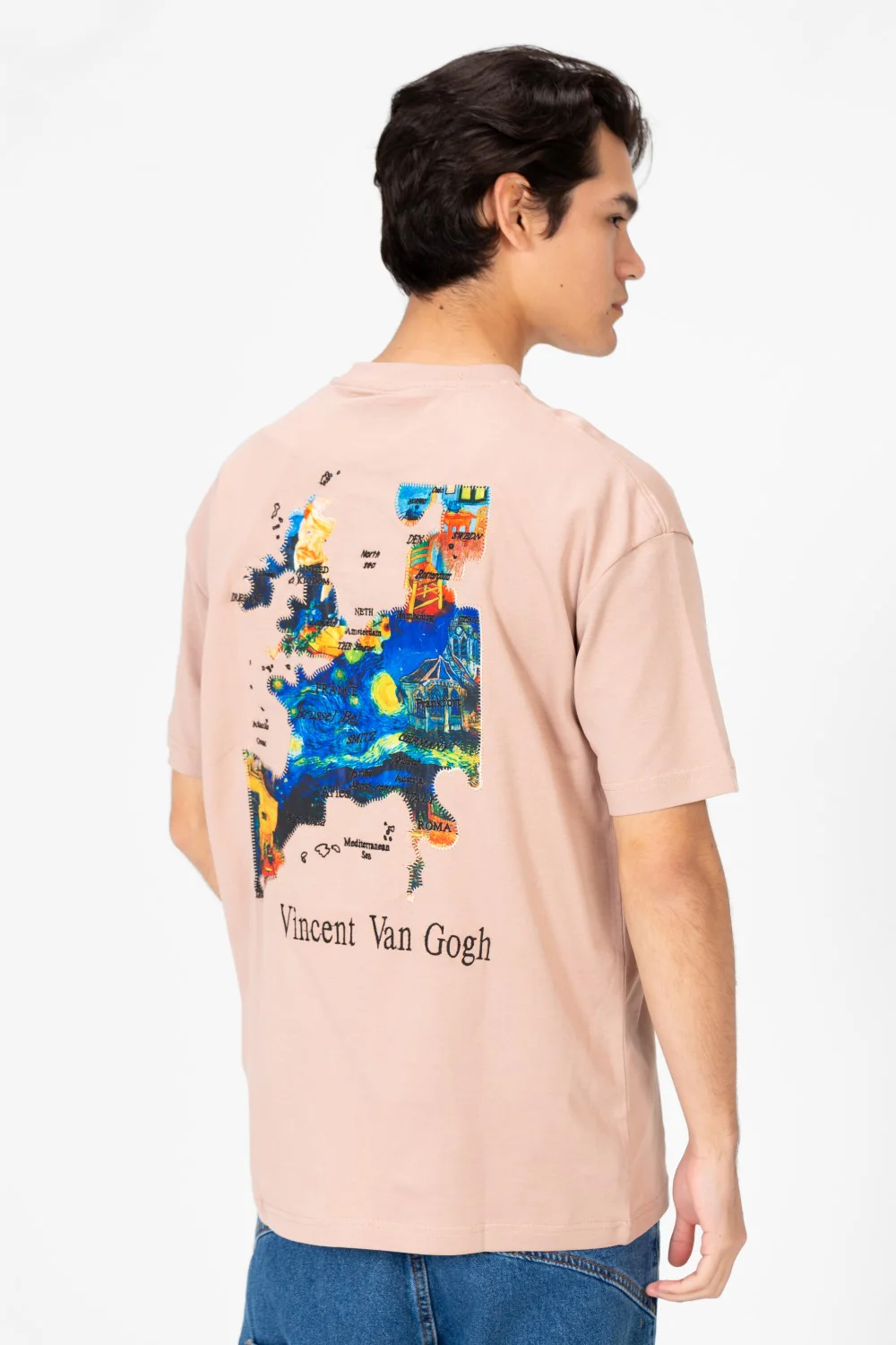 Men's Van Gogh Print Oversized Half Sleeve T-Shirt - Image 6