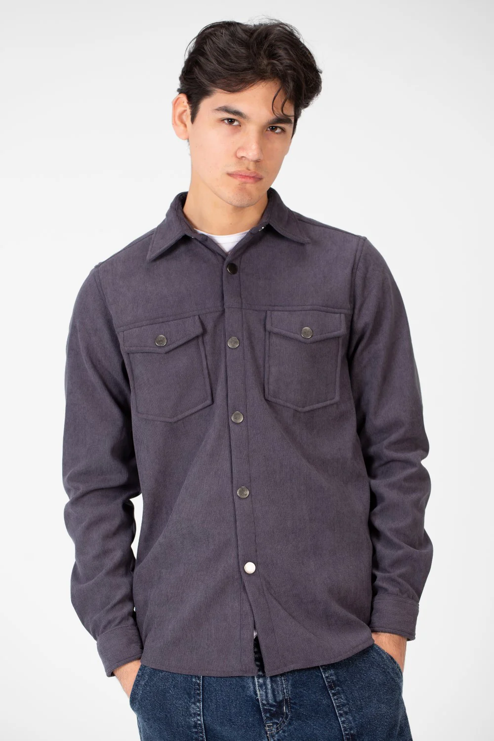 Men's Velvet Long Sleeves Shirt With Front Pockets - Image 9