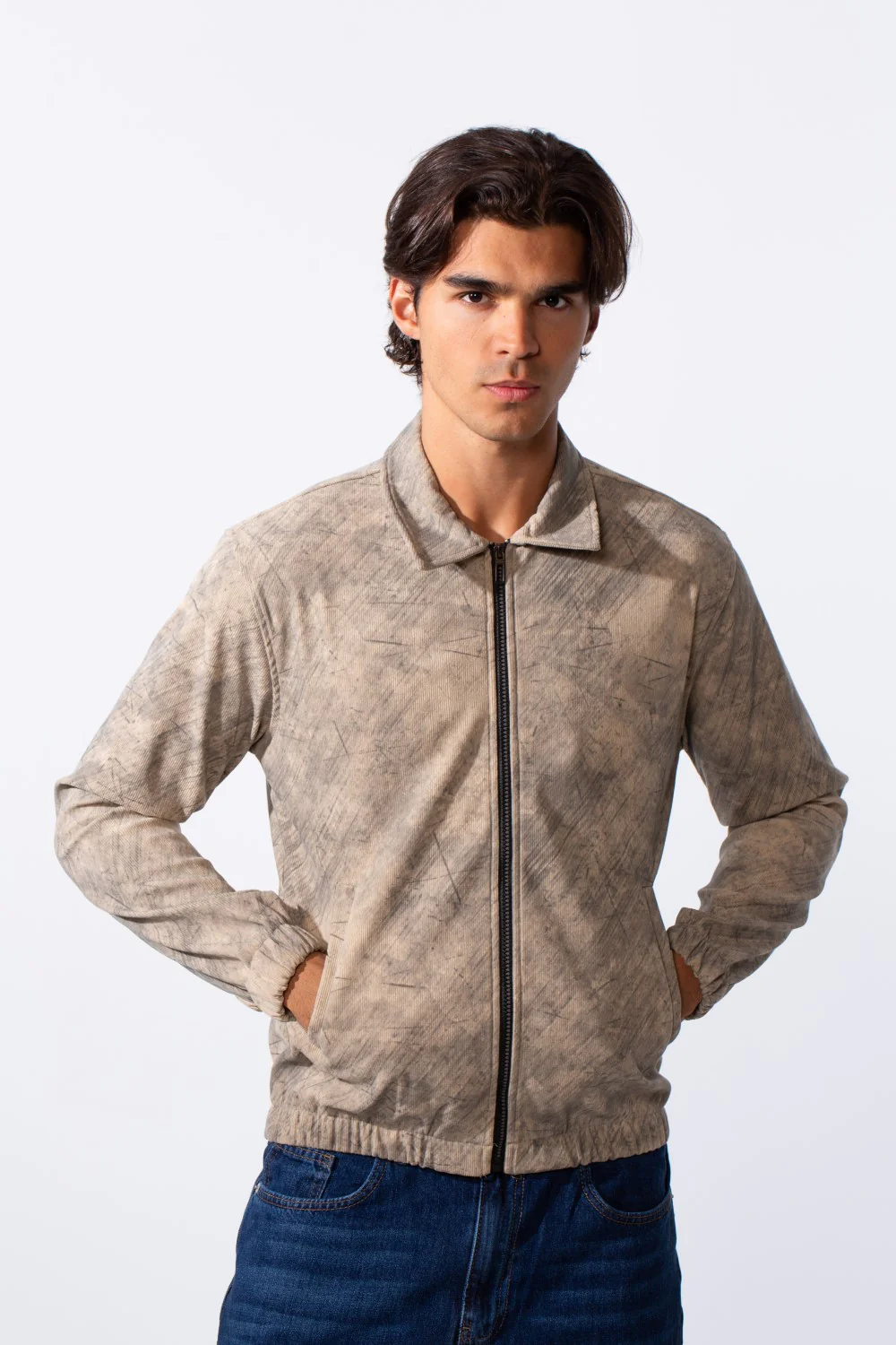 Men's Velvet Slim Fit Full Zip Tie Dye Long Sleeve Jacket