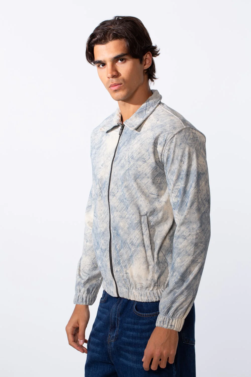 Men's Velvet Slim Fit Full Zip Tie Dye Long Sleeve Jacket - Image 12