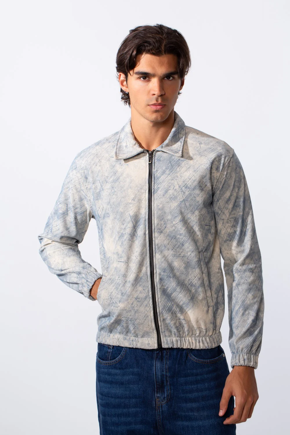 Men's Velvet Slim Fit Full Zip Tie Dye Long Sleeve Jacket - Image 9