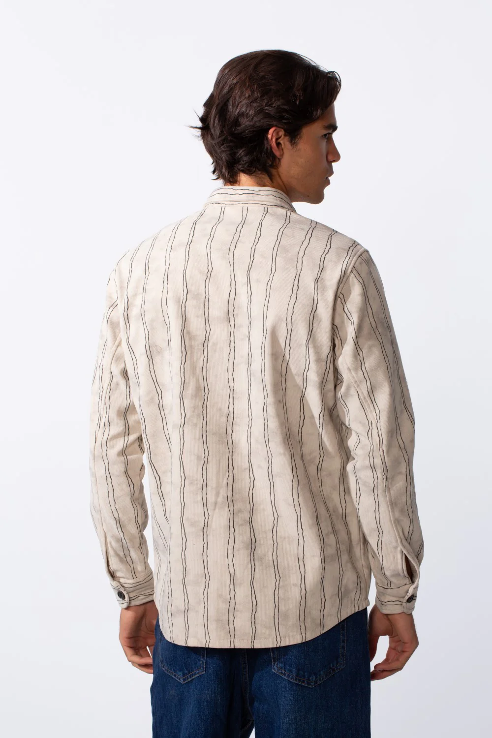 Men's Velvet Slim Fit Striped Long Sleeve Winter Shirt - Image 2