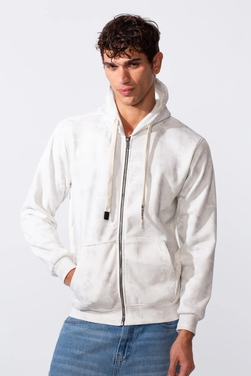 Men's Washed Effect Slim Fit Full Zip Hood Sweatshirt - Image 5