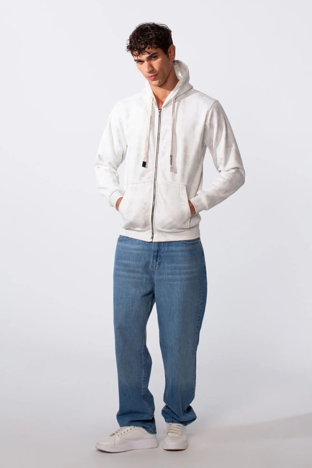 Men's Washed Effect Slim Fit Full Zip Hood Sweatshirt - Image 7