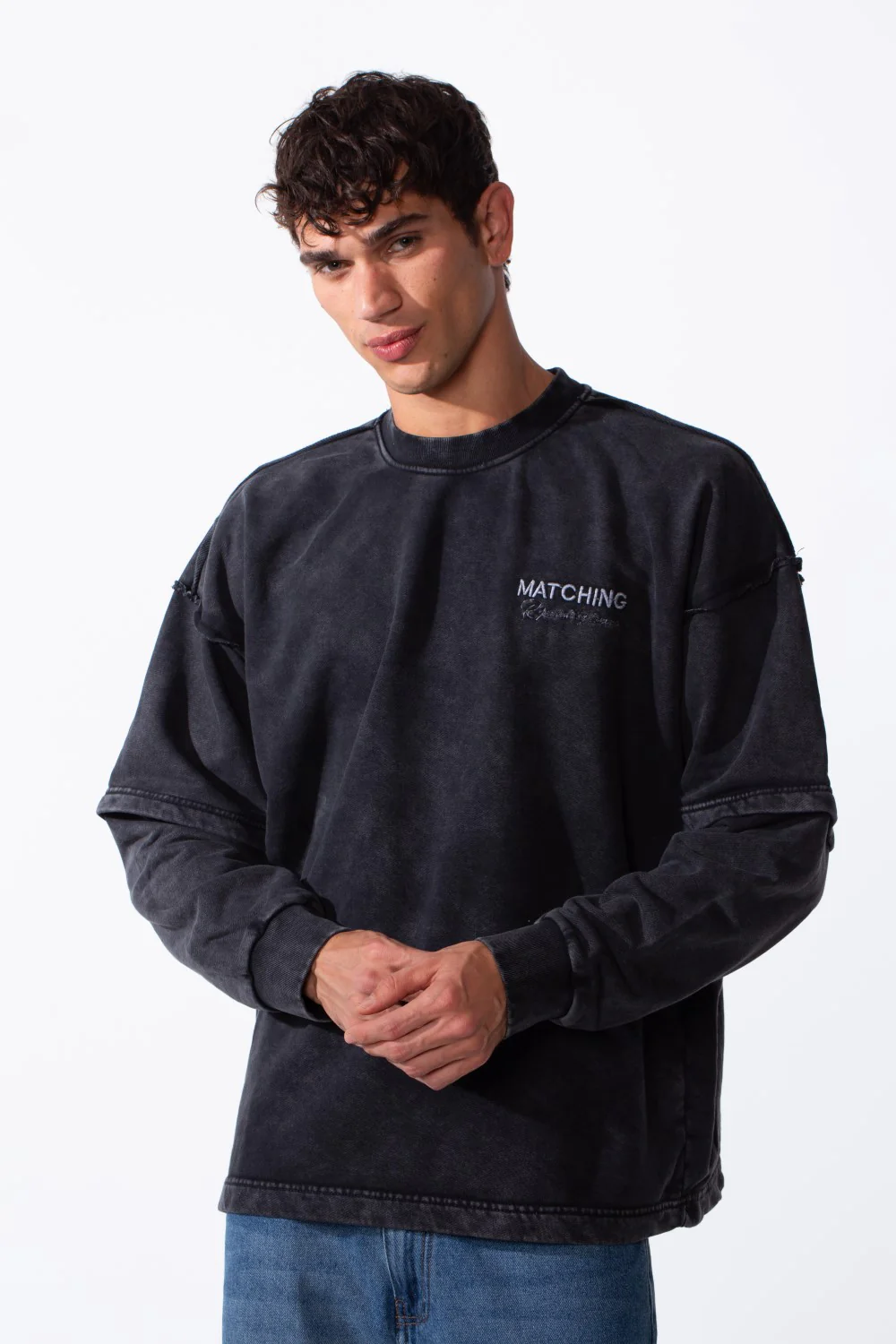 Men's Washed Oversize Round Neck Modern Cut Long Sleeves Sweatshirt - Image 5