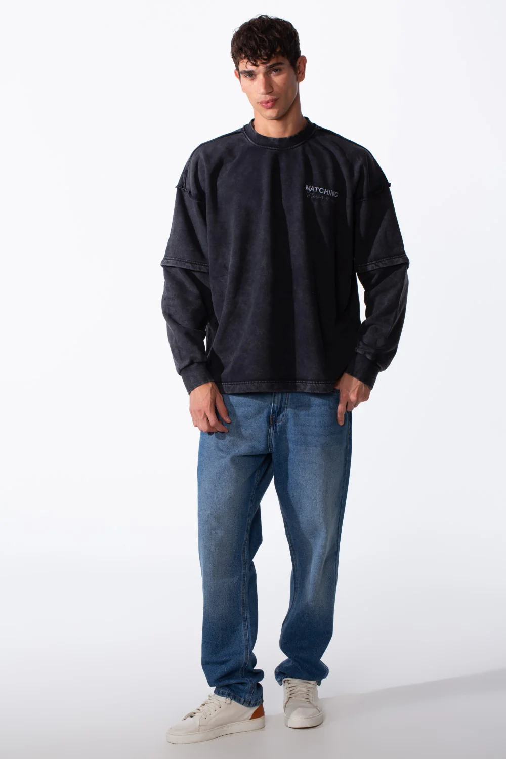 Men's Washed Oversize Round Neck Modern Cut Long Sleeves Sweatshirt - Image 7
