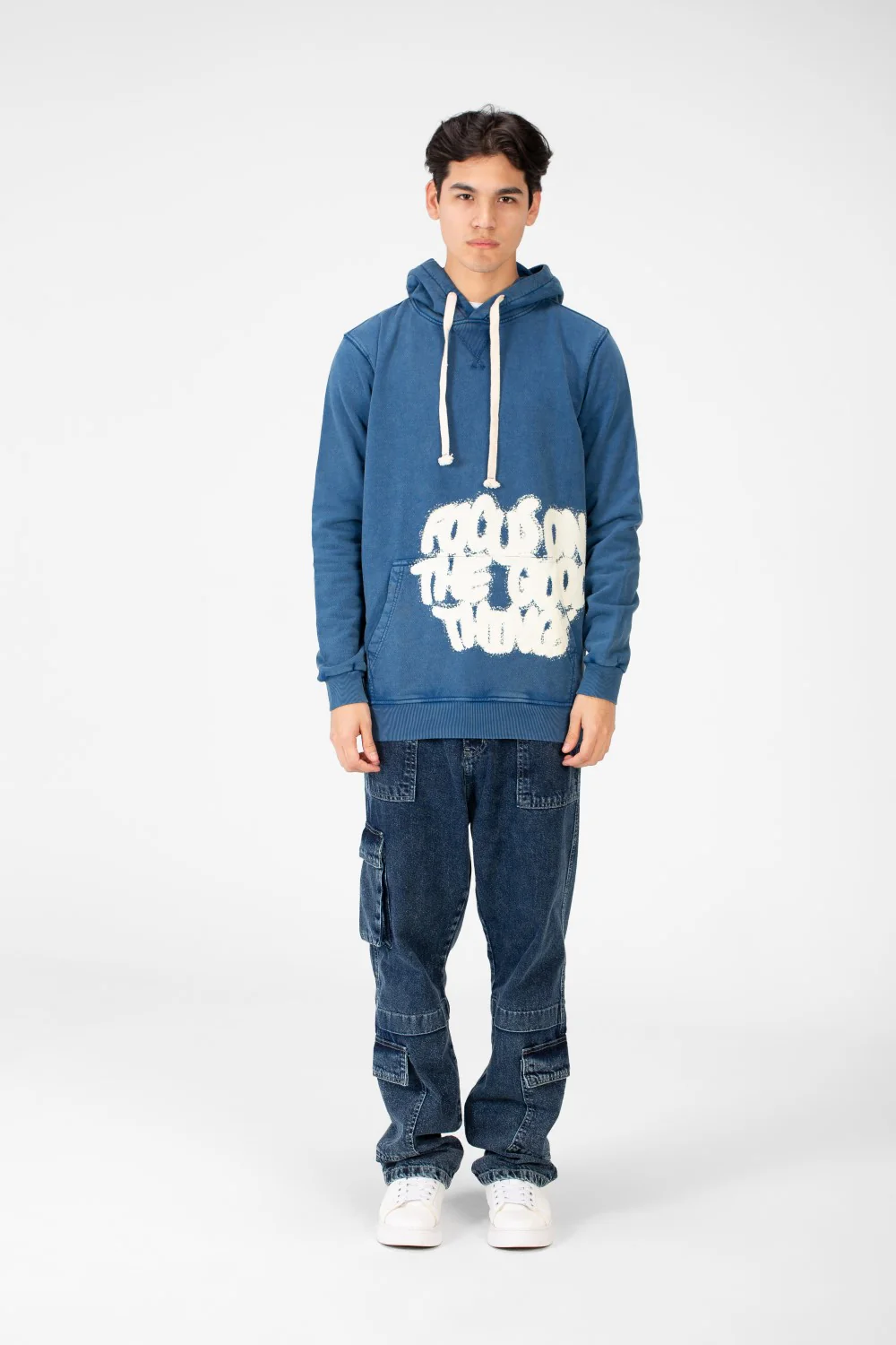 Men's Washed printed sweatshirt with a front kangaroo pocket - Image 12