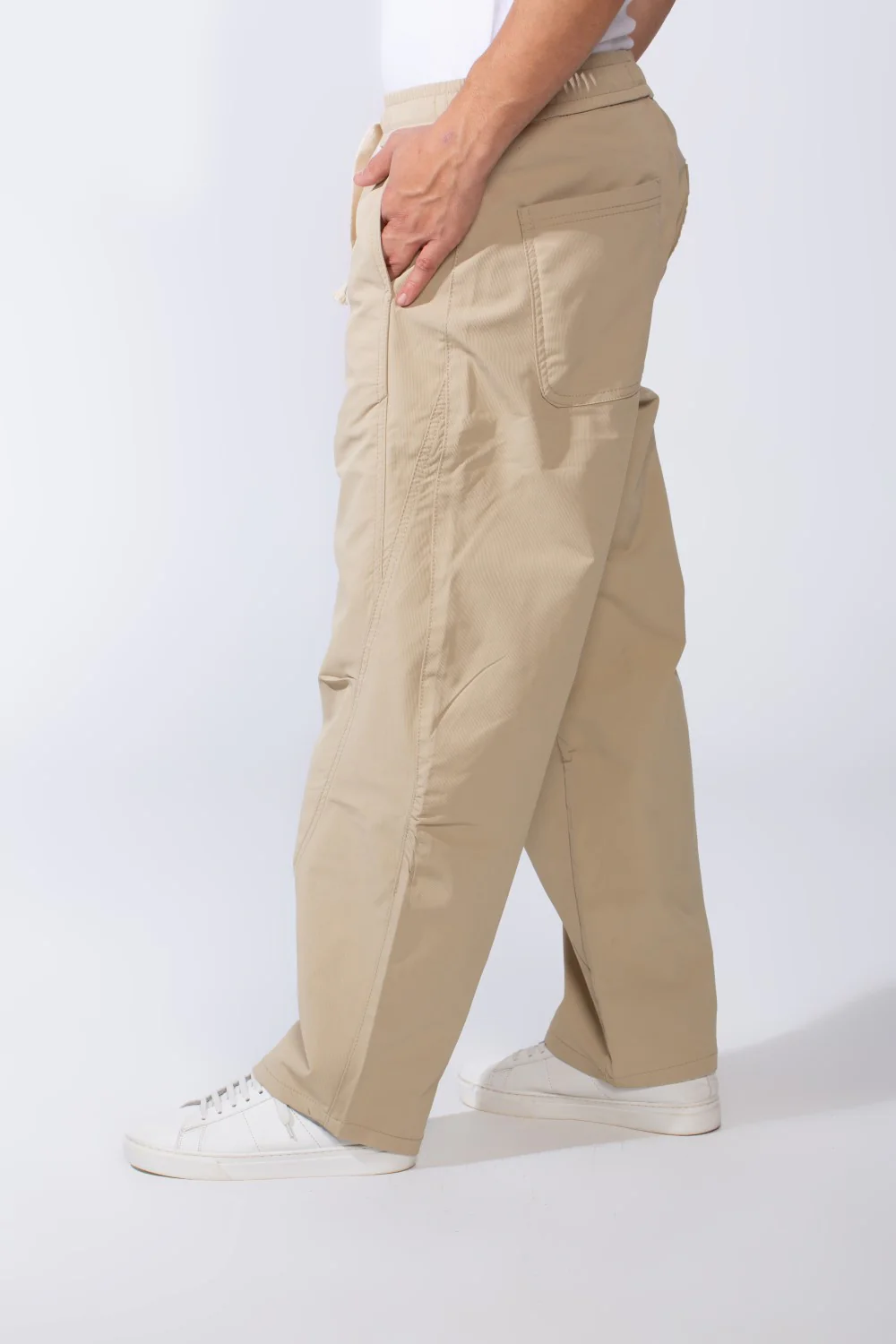 Men's Waterproof Elastic Waistband With Side Pockets Comfy Daily Wear Wide Leg Pants - Image 3